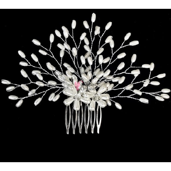 Accesoriu elegant pentru decor par AP015HH Argintiu cu cristale si perle - HandMade